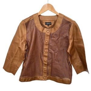 J’Envie Leather Jacket Metallic Copper 3/4 length sleeves snaps size women’s M